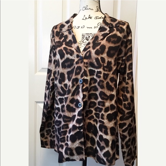 NEW Animal Print Button Up Blouse Brown Black 3XL - Picture 3 of 7